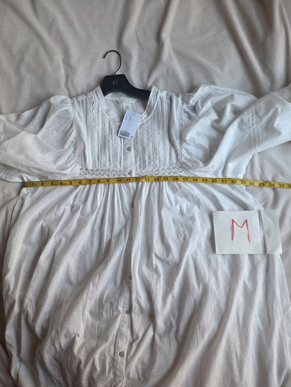 H&M Oversized Tie-Belt Tunic Dress Maxi White Unlined & See-through Bnwt - Picture 10 of 12